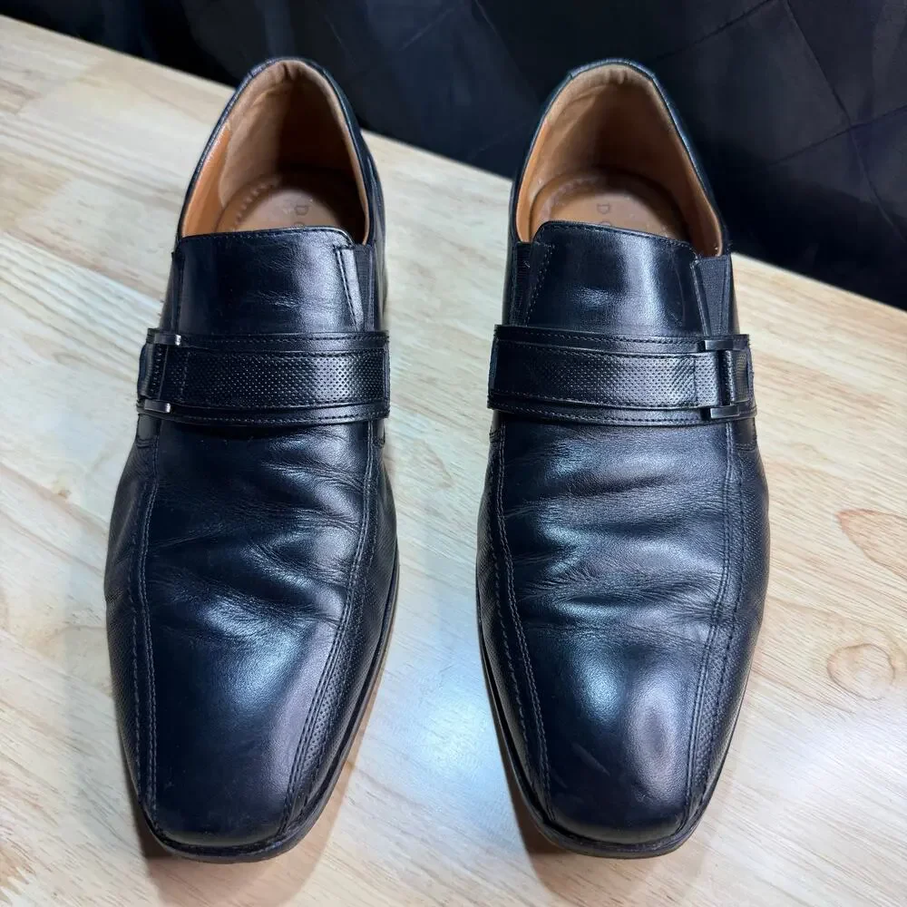 DOMANI by Johnston & Murphy Leather Black Mens Slip On Loafers Shoes Size 9m